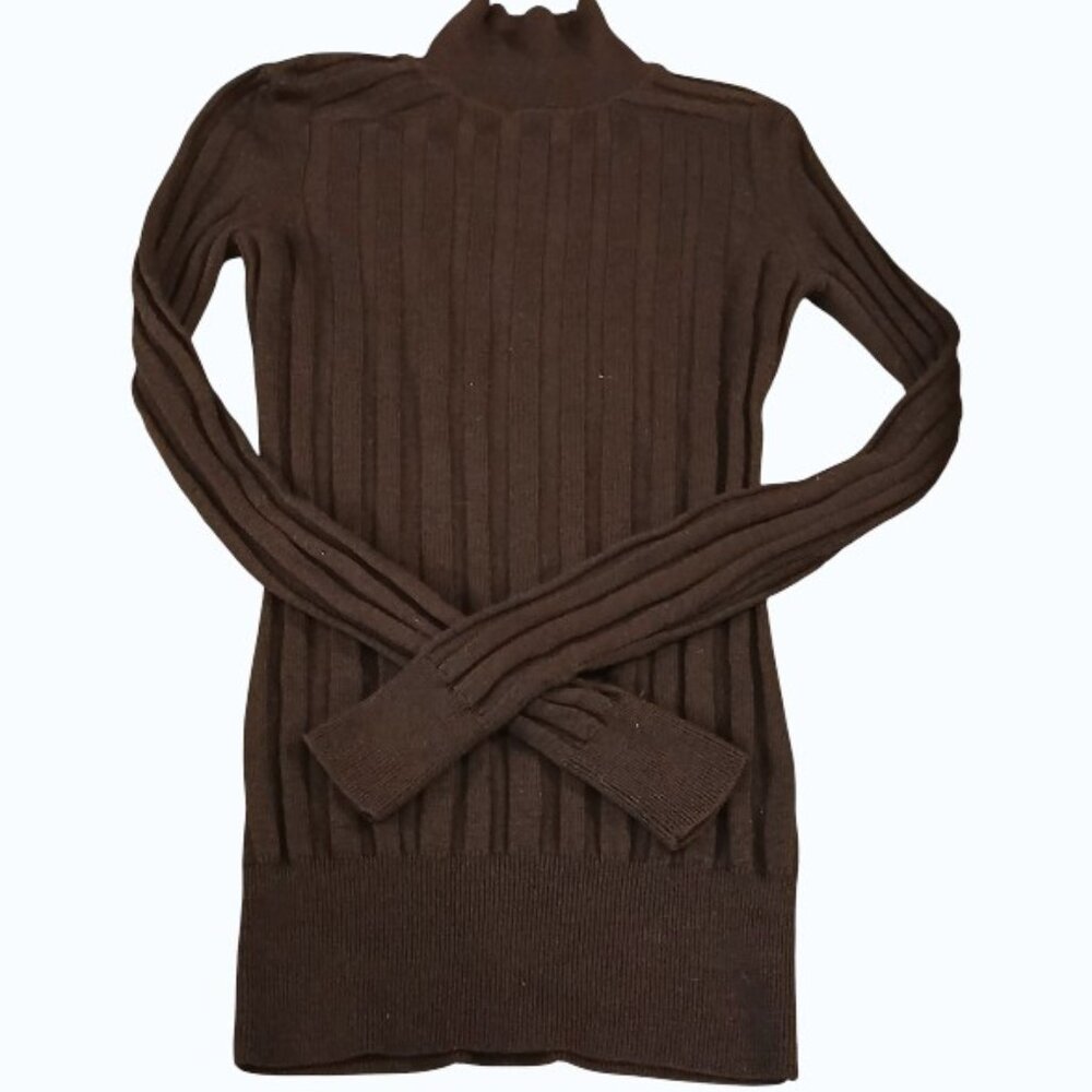 JASON WU Modern Luxury 100% Wool Brown Ribbed Mock Turtleneck S EUC